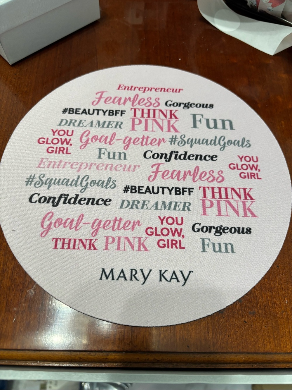 Mary Kay Pink and Gray Inspirational Word Round Mousepad 8inch